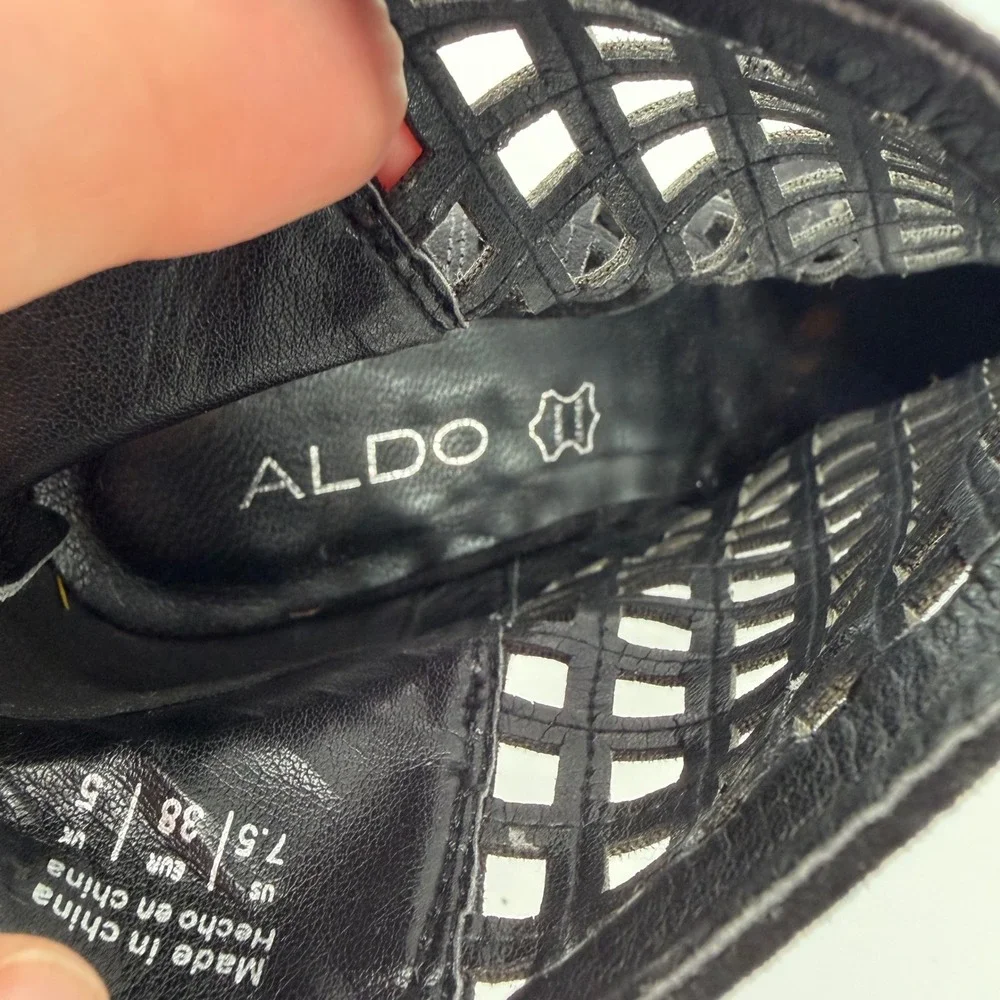 Aldo Ankle Boots Black Women 7.5 Laser Cut‎ Out Cage Pointed Toe Stiletto Heel